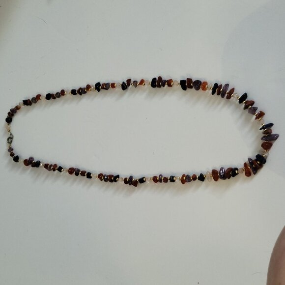 Vintage Multi-Gemstone Chip Necklace With Gold-Tone Spacer Beads & Lobster Clasp - Picture 3 of 4